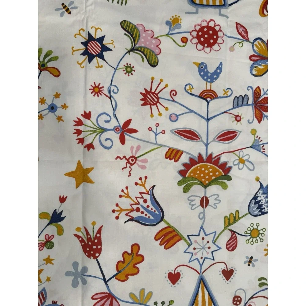 IKEA Alfhild Fagel Cotton Fabric Folk Art  Bird Floral Rare 59x81
